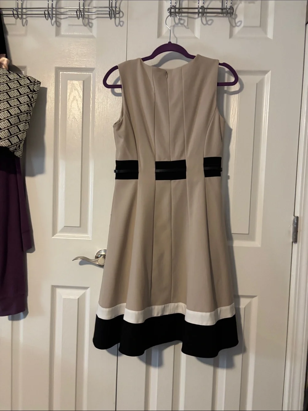 Calvin Klein Taupe Midi Dress with Black & White Hem